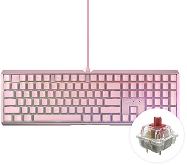 CHERRY 키보드 MX 3.1 RGB MX2A 축 게이밍 기계식 키보드, 핑크, G80-3890HHAKR-9, 저소음 적축
