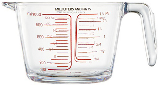 르베르폴리세 퓨어 글라스 계량컵, 투명 + 레드, 1개, 1000ml