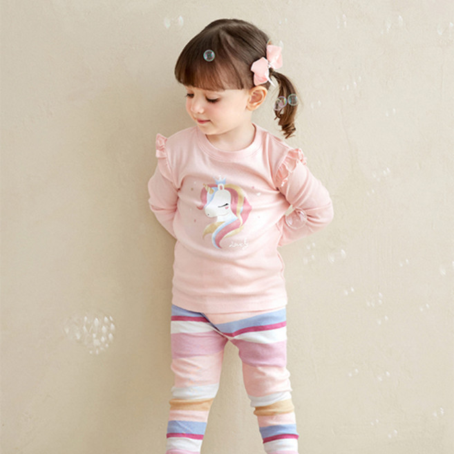 유니프랜드 아동용 트윙클유니콘 후라이스 9부 면 슬림핏 내의 세트