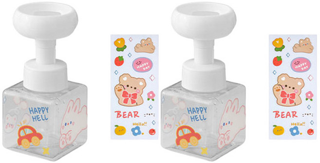 더자카 플라워 거품 핸드워시 디스펜서 2p 250ml + 스티커2p 랜덤발송, 투명, 1세트