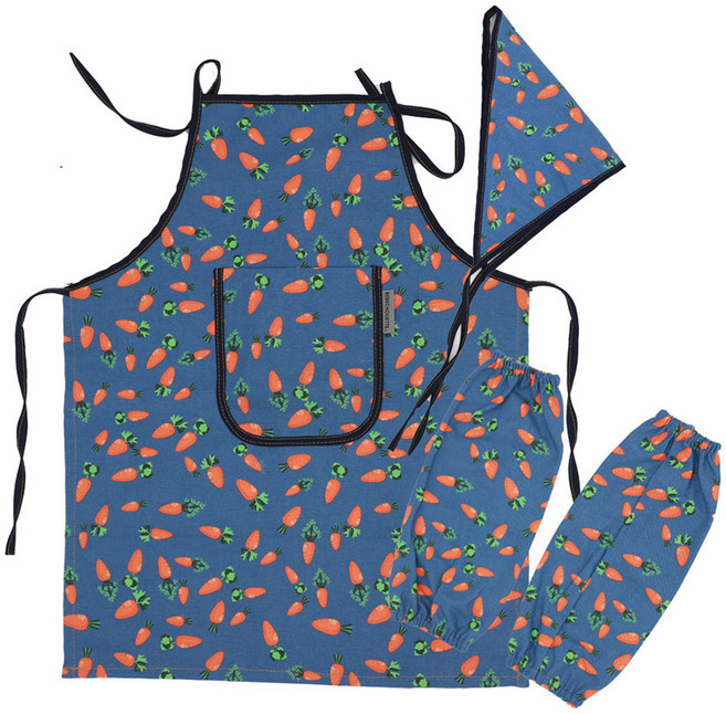 베베슈에뜨 프린팅 면 앞치마 + 두건 + 토시 양쪽 세트