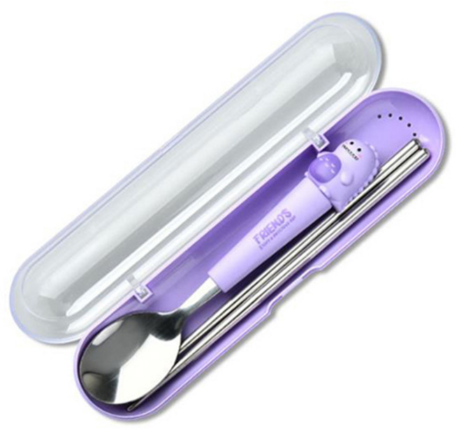 큐트미 아기자기 유아용 애니멀 공룡 스푼 + 젓가락 세트 MP44, 퍼플(MP448), 수가락 + 젓가락 + 케이스, 1세트