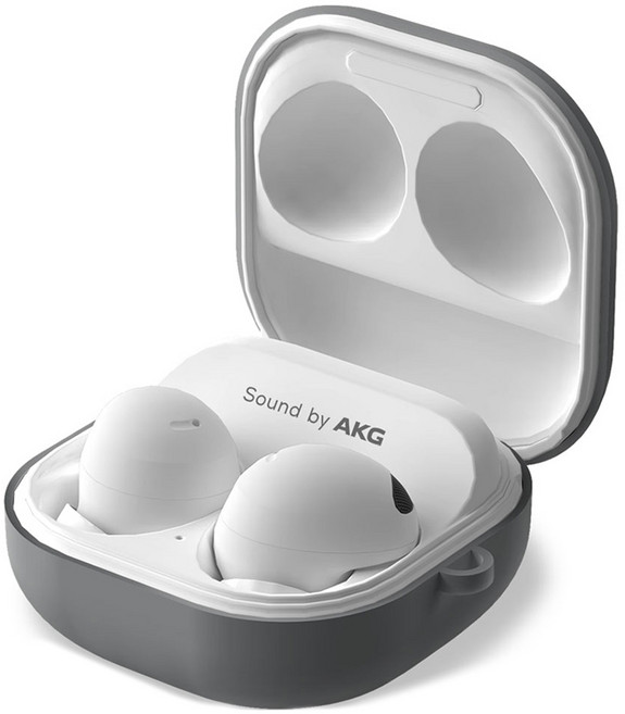 구스페리 실리콘 케이스 + 분실방지 키링 세트, 갤럭시 버즈2Pro/버즈2/버즈 프로/버즈 라이브, 그레이, 1개