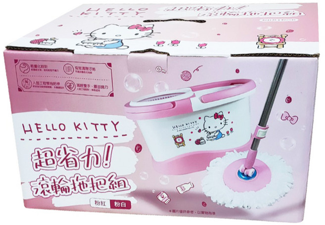 U-House 樺新 Hello Kitty 凱蒂貓 超省力滾輪拖把組 午間縫紉 粉紅款, 1組