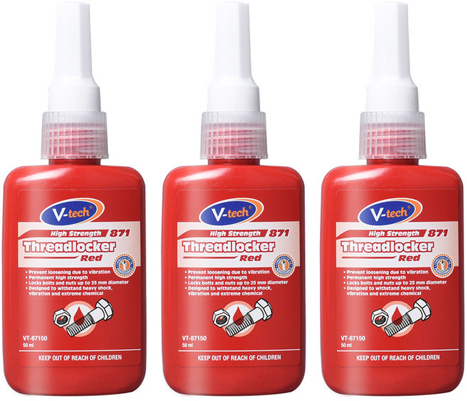 Vtech 볼트 너트 나사 영구고정용 풀림방지제 적색, 3개