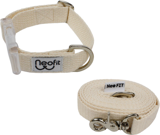 네오핏 강아지 초경량 목줄 세트, 아이보리, 1세트