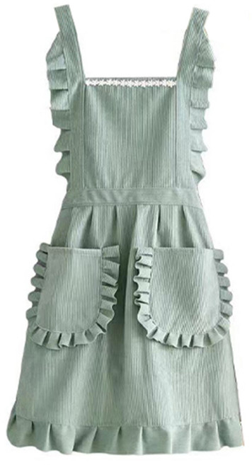 아메리칸로드 프릴 왕포켓 코듀로이 원피스 앞치마 RK2151, 그린, 1개