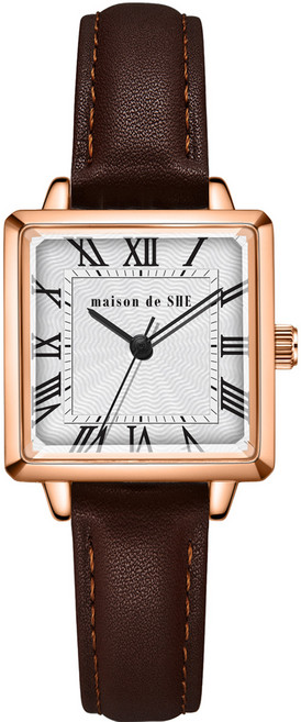 메종드쉬 여성용 클래식 스퀘어 쿼츠 가죽 손목시계 MDS401LB + 쇼핑백