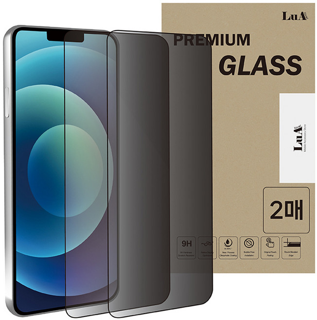 루아러블 프라이버시 풀커버 사생활보호 강화유리 휴대폰 액정보호필름 2매, 1세트