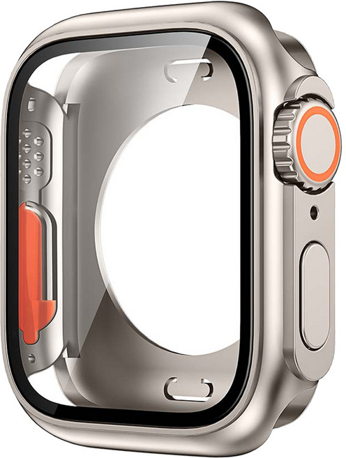 젤센 애플워치 울트라 변신 풀커버 일체형 9H 강화유리 케이스 45mm, 티타늄, 1개