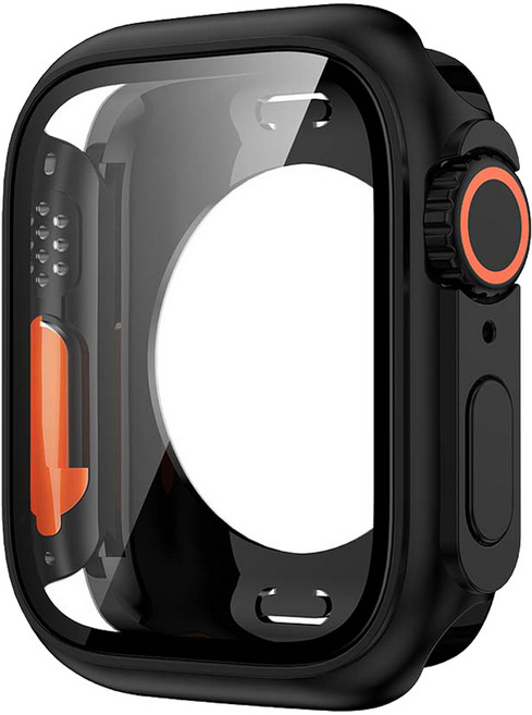 젤센 애플워치 울트라 변신 풀커버 일체형 9H 강화유리 케이스 44mm, 블랙, 1개