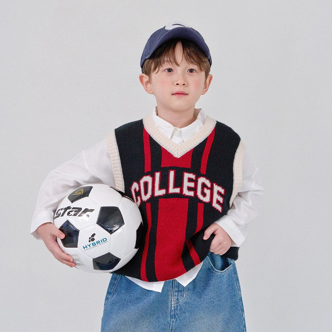 베리클로젯 남아용 칼리지 브이넥 오버핏 니트 조끼