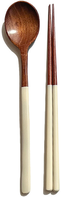 컬러 옻칠 원형 나무 수저세트, 아이보리, 1세트, 숟가락 + 젓가락