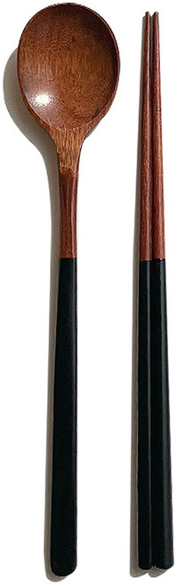 원형 4색 컬러 옻칠 원목 수저 세트, 블랙, 1세트, 숟가락 + 젓가락