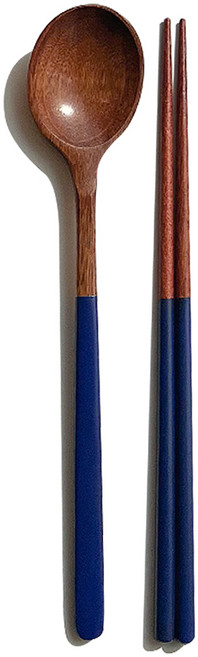 컬러 옻칠 원형 나무 수저세트, 블루, 1세트, 숟가락 + 젓가락