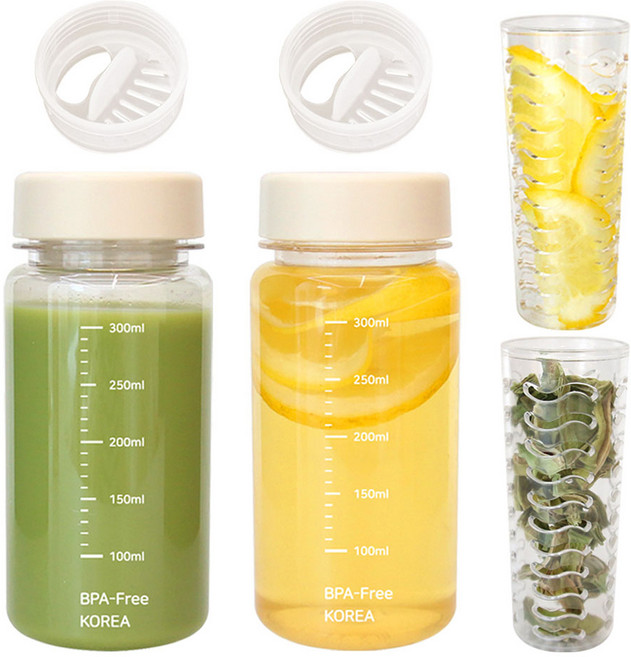 눈금표시 트라이탄 티망 물병 세트, 크림, 350ml, 2세트