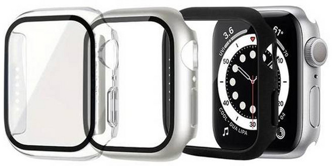 젤센 애플워치 호환 풀커버 일체형 9H 베이직 강화유리 케이스 41mm 3종 세트, 투명,실버,블랙, 1세트
