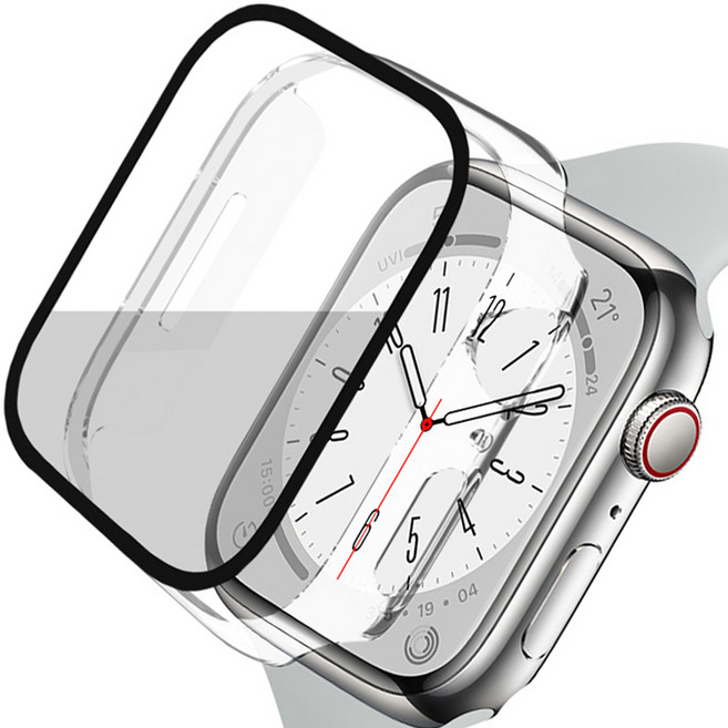 루아러블 애플워치 액정보호 강화유리 풀커버 케이스, 투명, 1개