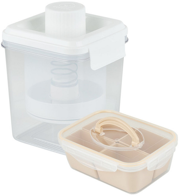 이지앤프리 꾸덕이 유청분리기 1.8L + 4분할 요거트 용기 세트, 투명(본체), 화이트(뚜껑), 오트밀(요거트 용기), 1세트