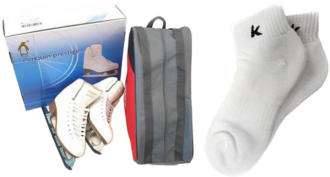 펭귄 피겨 프레스티지 빙상용 스케이트 + 스포츠 양말 세트, 화이트, 195