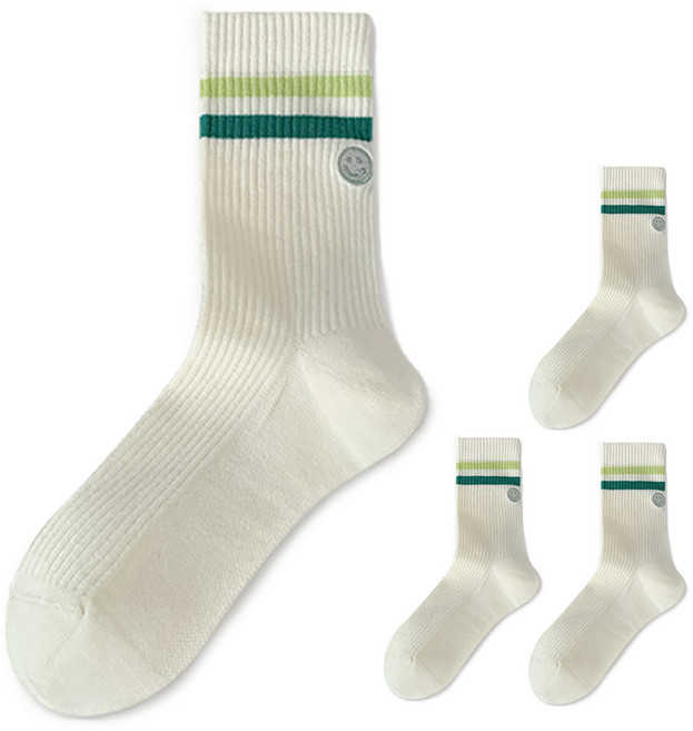 메이크마인 스트라이프 골지 스마일 중목 골프 양말, 그린, 4개