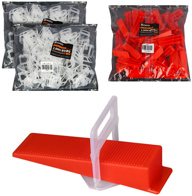 모네스페스 타일 평탄 클립 2.0mm 200p + 쐐기 100p 세트, 1세트