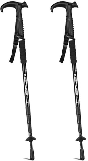 따봉오빠 사이즈 조절 충격흡수 T자 접이식 등산 스틱 JNH1523, 블랙, 2개