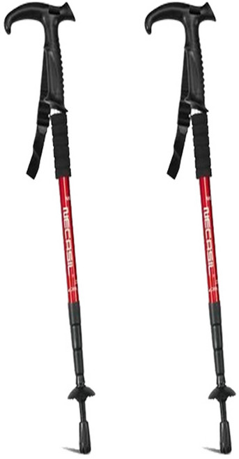 따봉오빠 사이즈 조절 충격흡수 T자 접이식 등산 스틱 JNH1523, 레드, 2개