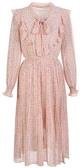 Paige Flynn 蝴蝶結領雪紡連身裙 F3AOP046A, 紅色