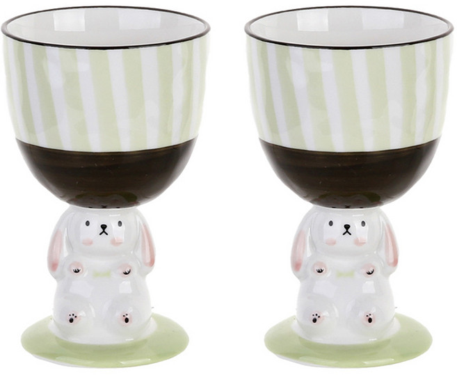 플라라 스윗래빗 도자기컵 200ml, 2개, 그린 블랙