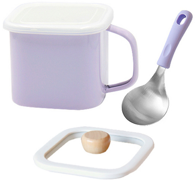 인덕션 법랑 냄비 1.45L + 유리 뚜껑 + 서빙 국자 세트, 13.7cm, 퍼플 + 화이트, 1세트