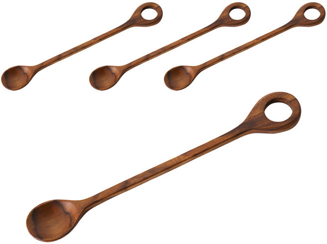 나무공방 티크우드 통원목 머들러 롱 티스푼, 4개, 단품