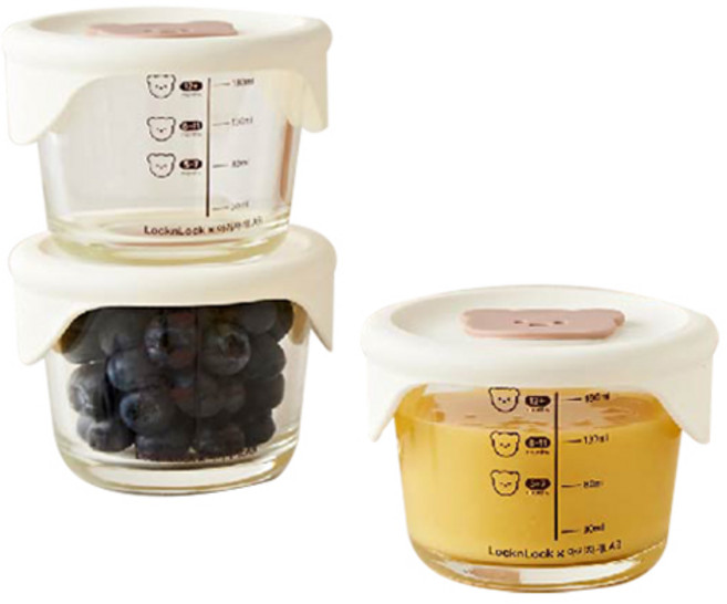 락앤락 아기자기LAB 베어 원형 이유식보관용기, 230ml, beige, 3개