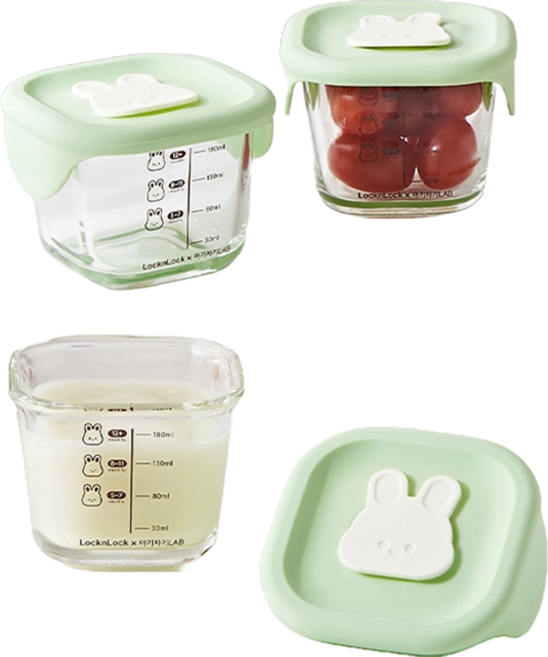 락앤락 레빗 사각 이유식 보관용기, 230ml, 그린, 3개