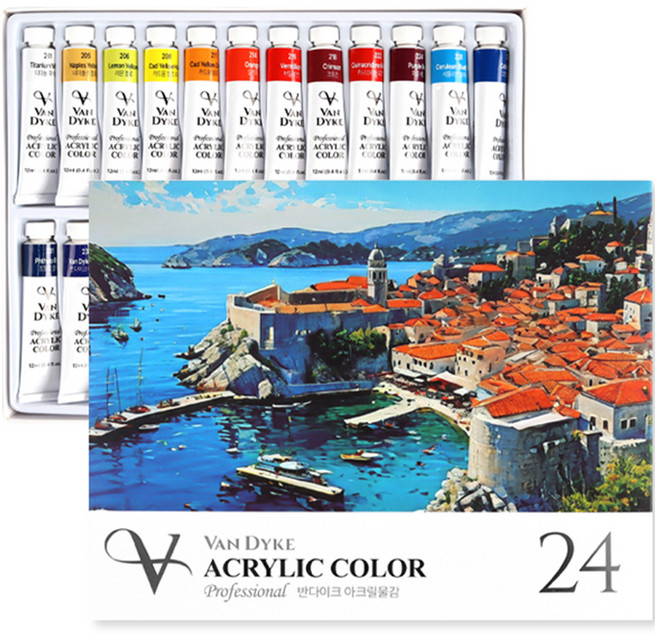 반다이크 전문가용 아크릴 물감 세트, 12ml, 24색