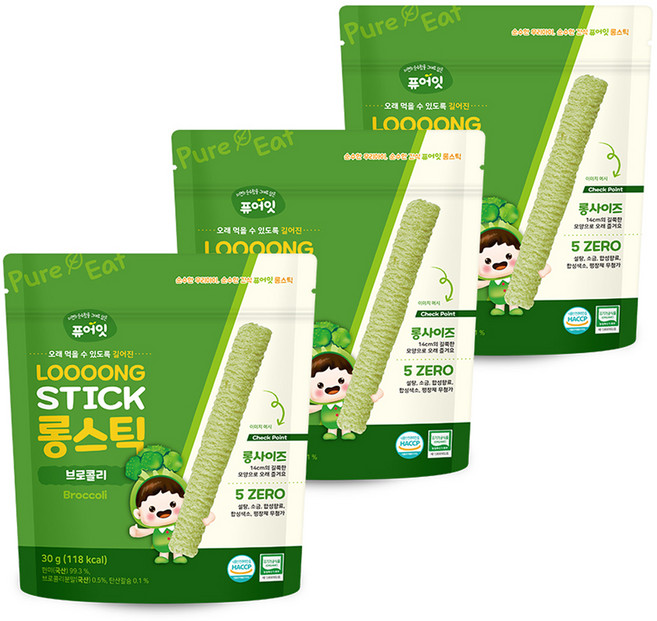 퓨어잇 롱스틱, 브로콜리, 30g, 3개