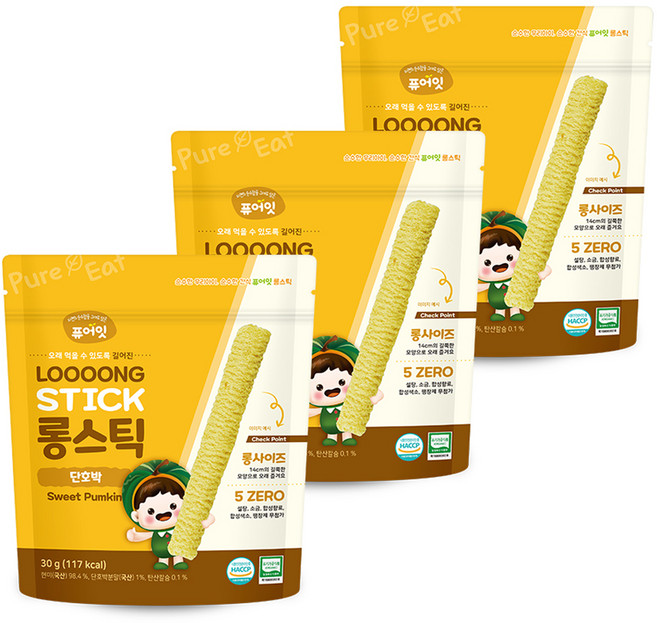 퓨어잇 롱스틱, 단호박, 30g, 3개