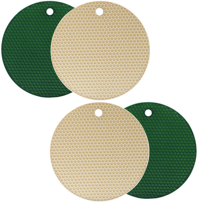 원형 실리콘 냄비 받침 2p x 2종 세트, 아이보리 + 그린, 1세트