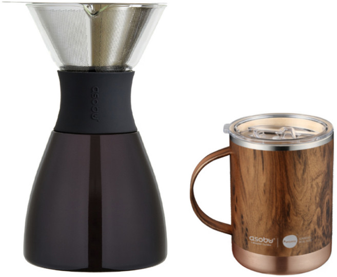 아소부 푸어오버 커피 핸드드립 세트 360ml, 푸어오버 버건디블랙 1L + 얼티밋 머그컵 우드 360ml, 1세트