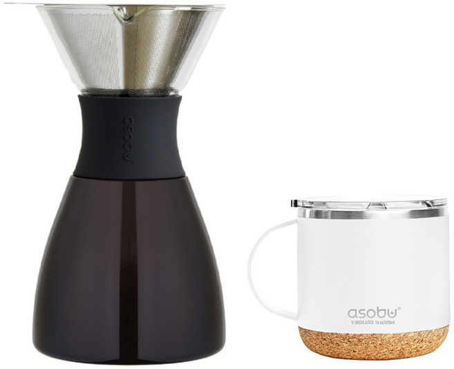 아소부 푸어오버 커피 핸드드립 세트 490ml, 푸어오버 버건디블랙 1L + 인피니트 머그컵 화이트 490ml, 1세트