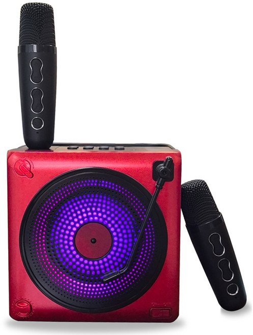 뉴에이커 무선 블루투스 듀얼 노래방기기 + 듀얼 마이크 세트, Miracle, 레드
