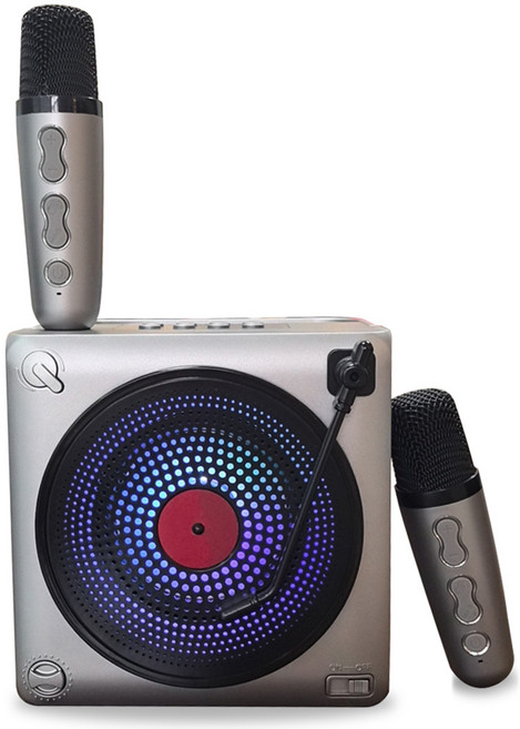 뉴에이커 무선 블루투스 듀얼 노래방기기 + 듀얼 마이크 세트, Miracle, 실버