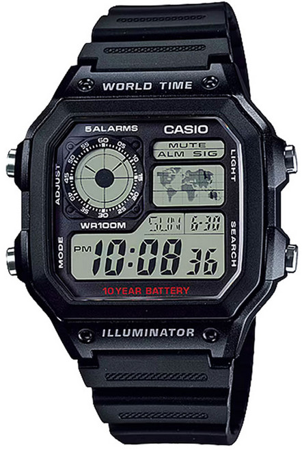CASIO 卡西歐 男用 100m防水 數位電子手錶 + 螢幕保護貼組合 AE-1200WH-1A