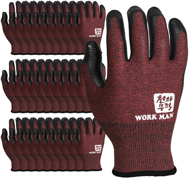 천하무적 U3 워크맨 NBR 폼 코팅 작업용 안전 장갑 양손착용 세트 M, 레드, 30개