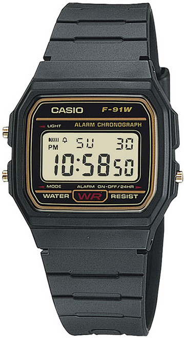 CASIO 卡西歐 男女通用 經典數位電子手錶 F-91WG + 螢幕保護貼組