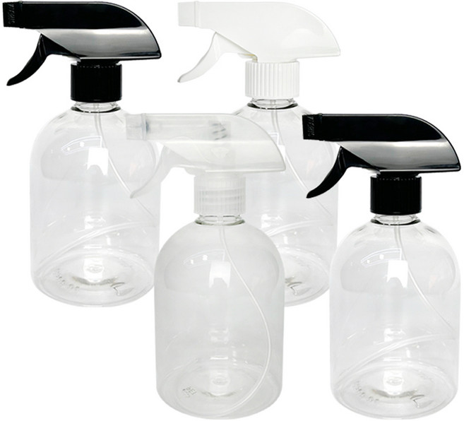 월드크린 투명 분무기 납작원형 500ml x 4p 세트, 1세트, 블랙, 블랙, 화이트, 투명