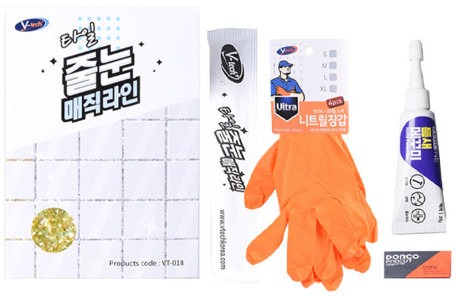 V-tech 磁磚縫隙Magic Line塗層劑 金色珠光 + 丁腈手套 4入 + 縫隙填補劑 + 單面刀片組, 1套