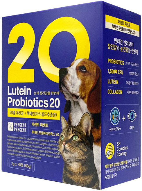 퍼센트퍼센트 반려동물 루테인프로바이틱스20 영양제, 30회분, 눈물개선/눈건강+장건강, 1개