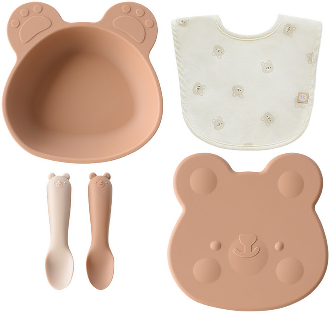 벨라블 준비물 이유식보관용기세트 흡착볼 250ml + 면턱받이 + 스푼 5p, 브라운, 1세트