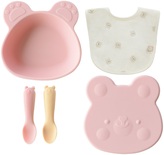 벨라블 준비물 이유식보관용기세트 흡착볼 250ml + 면턱받이 + 스푼 3p, 핑크, 1세트